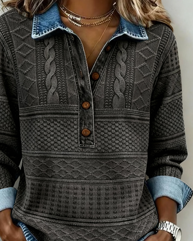 Dolores |Trendy Sweatshirt with Half Button and Collar