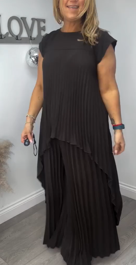 Sherry™ Pleated Midi Top & Wide-Leg Pants Set