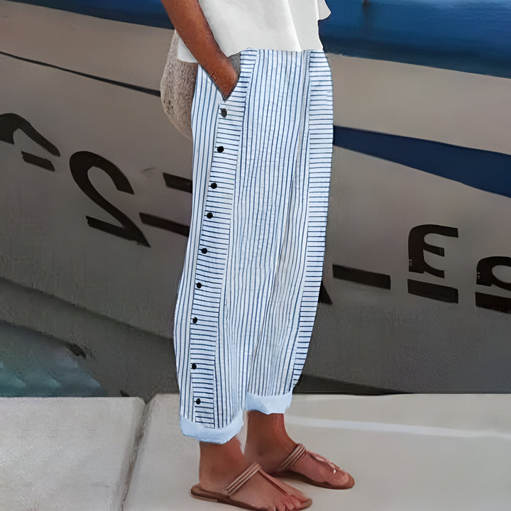 Emily Trousers | Stripe Panel Button Detail