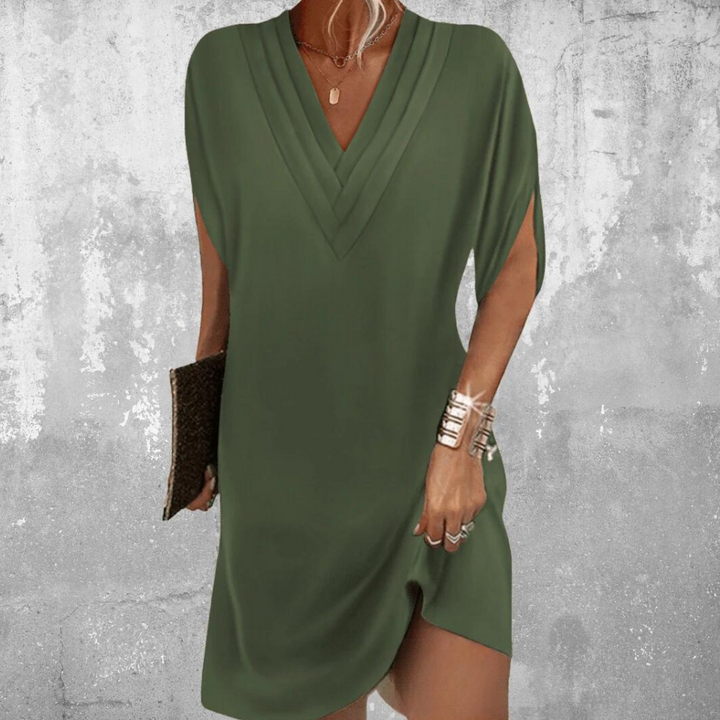 V-Neck Split Sleeve Dress | Elegant Black Knee-Length Design