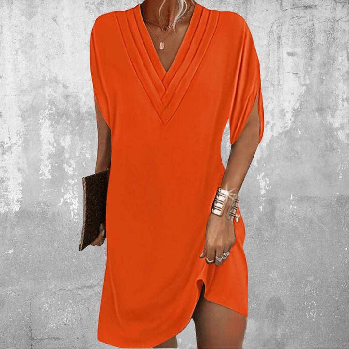 V-Neck Split Sleeve Dress | Elegant Black Knee-Length Design