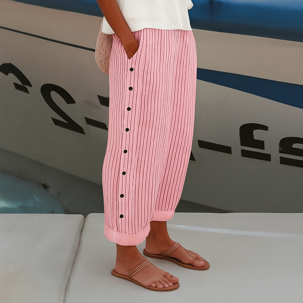 Emily Trousers | Stripe Panel Button Detail