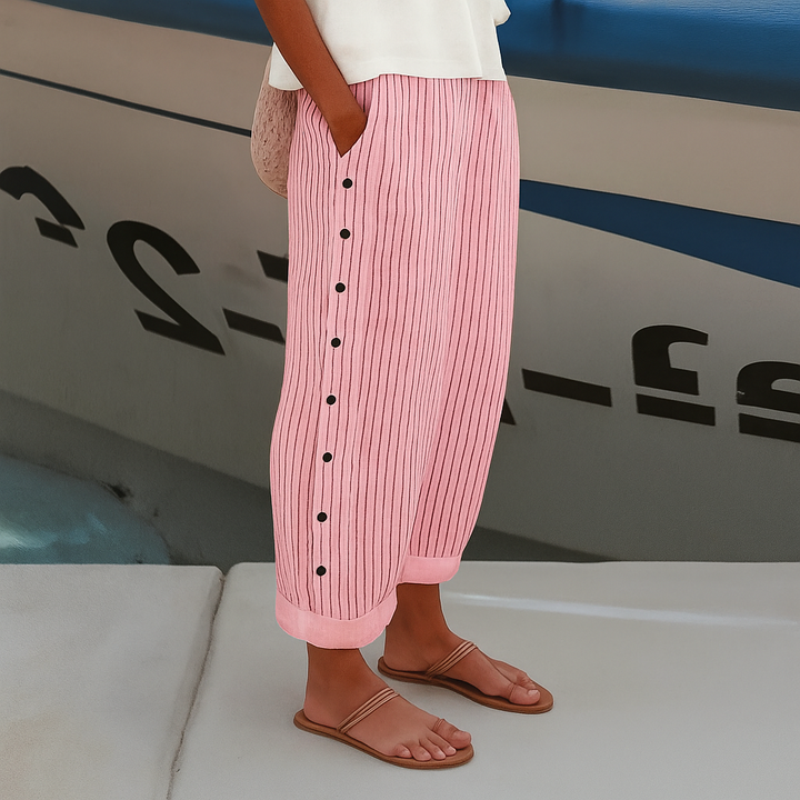 Emily Trousers | Stripe Panel Button Detail