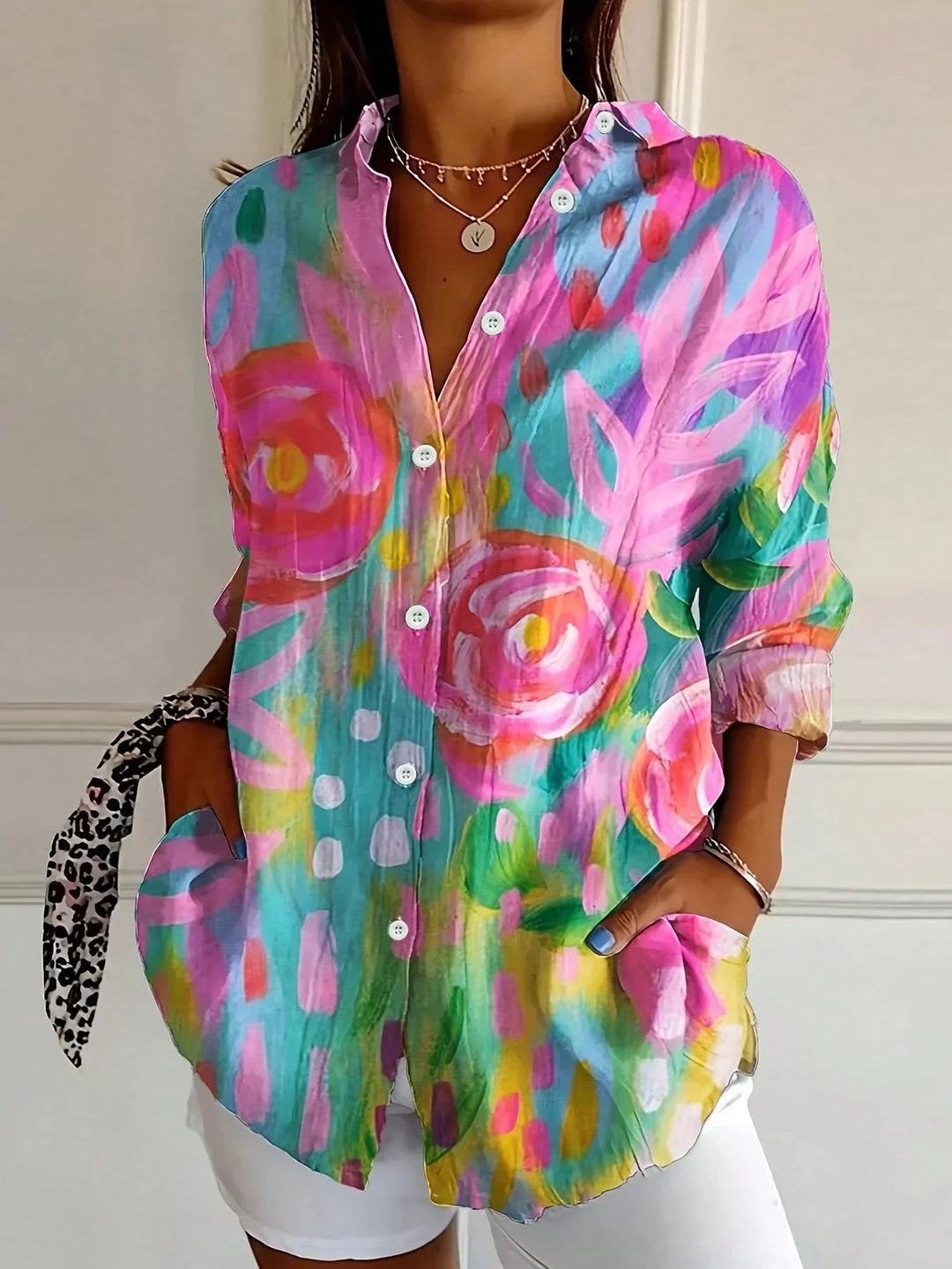 Vanessa Blouse | Abstract Print Button Front