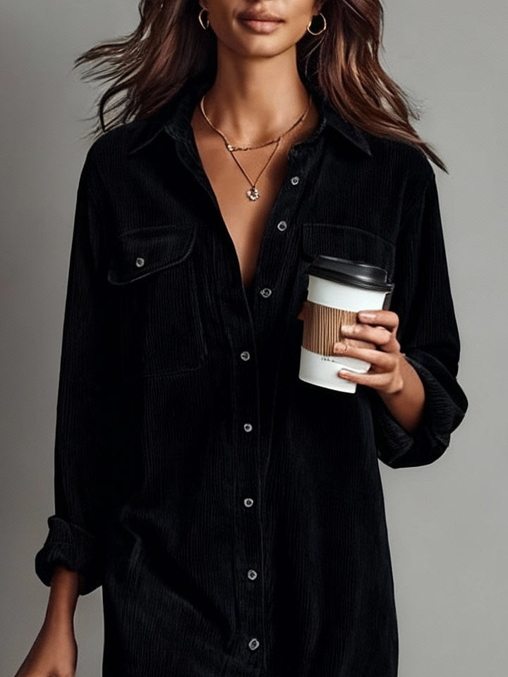Loose Corduroy dress | Double Chest Pocket Single Breasted Midi Dress