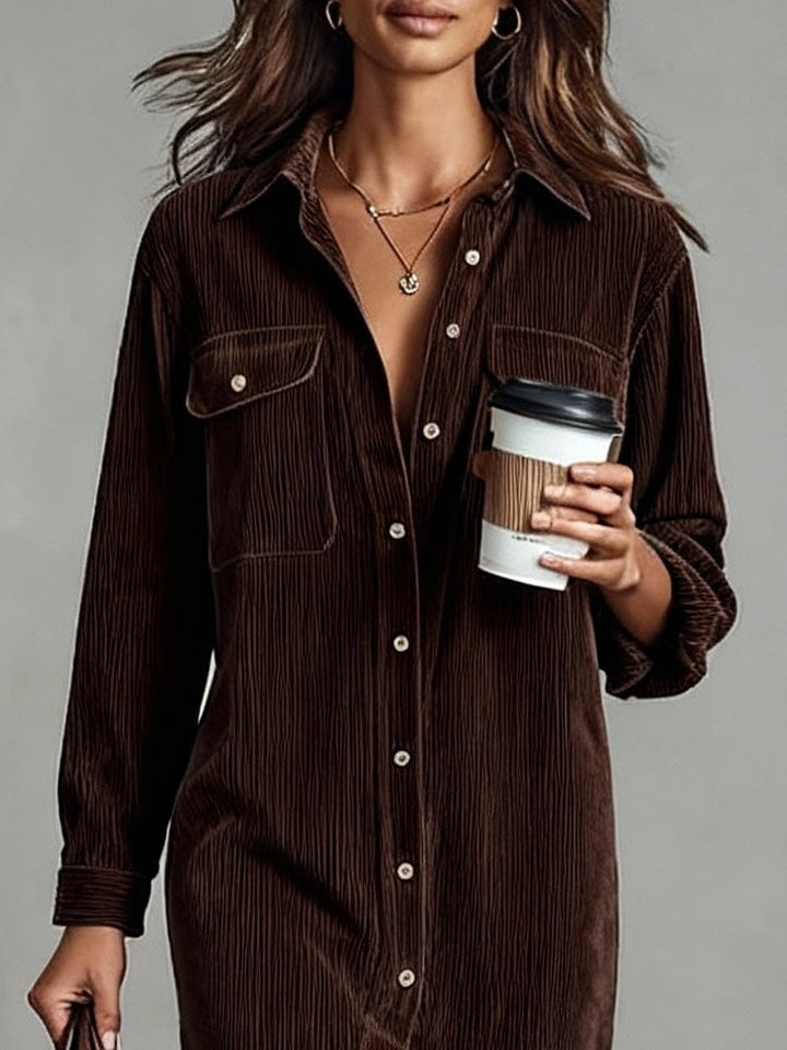 Loose Corduroy dress | Double Chest Pocket Single Breasted Midi Dress