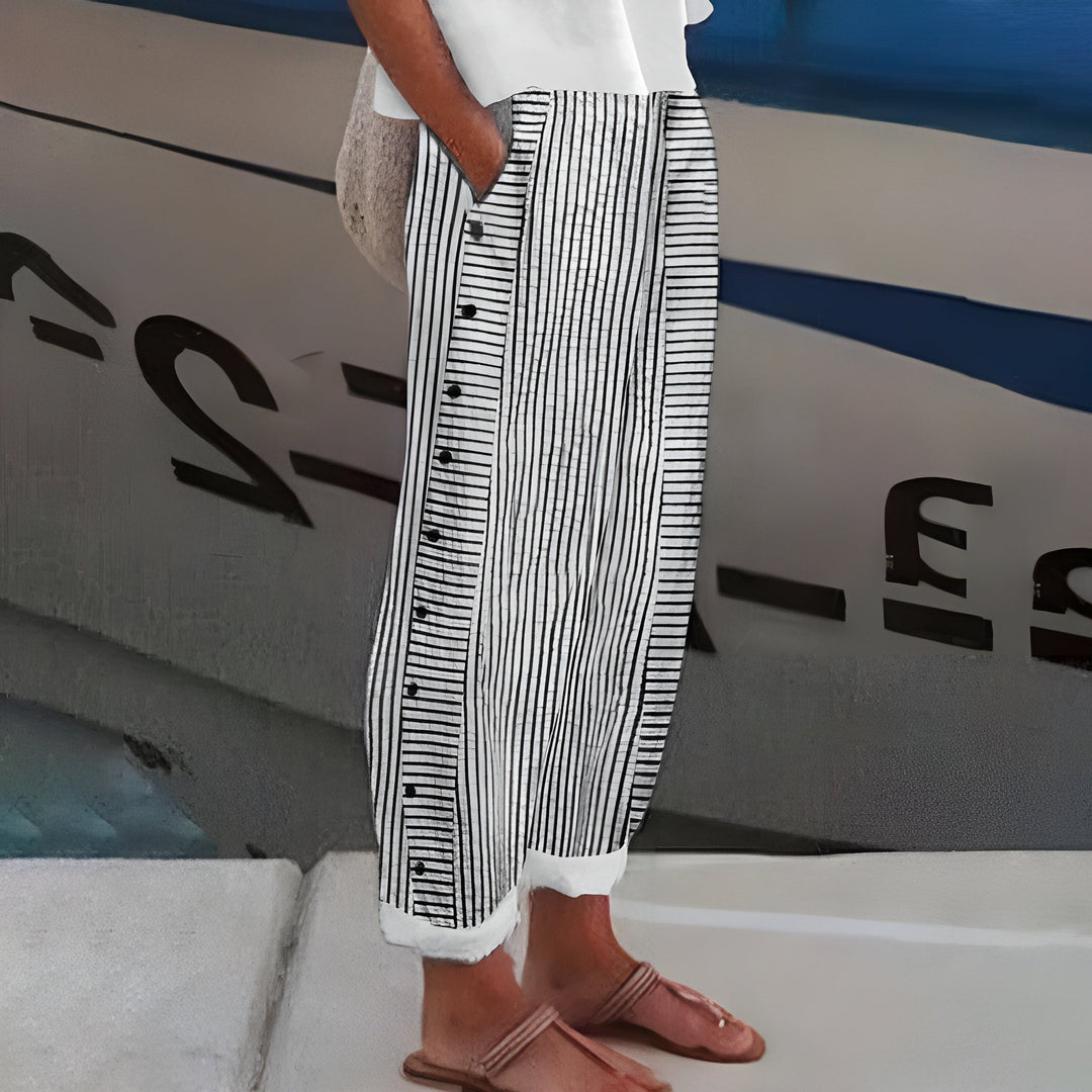 Emily Trousers | Stripe Panel Button Detail