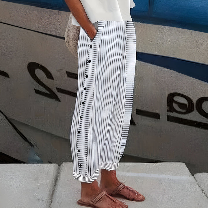 Emily Trousers | Stripe Panel Button Detail