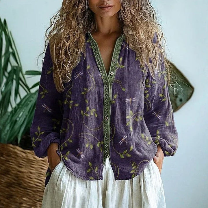 Petra | Women's Embroidered V-Neck Long Sleeve Blouse