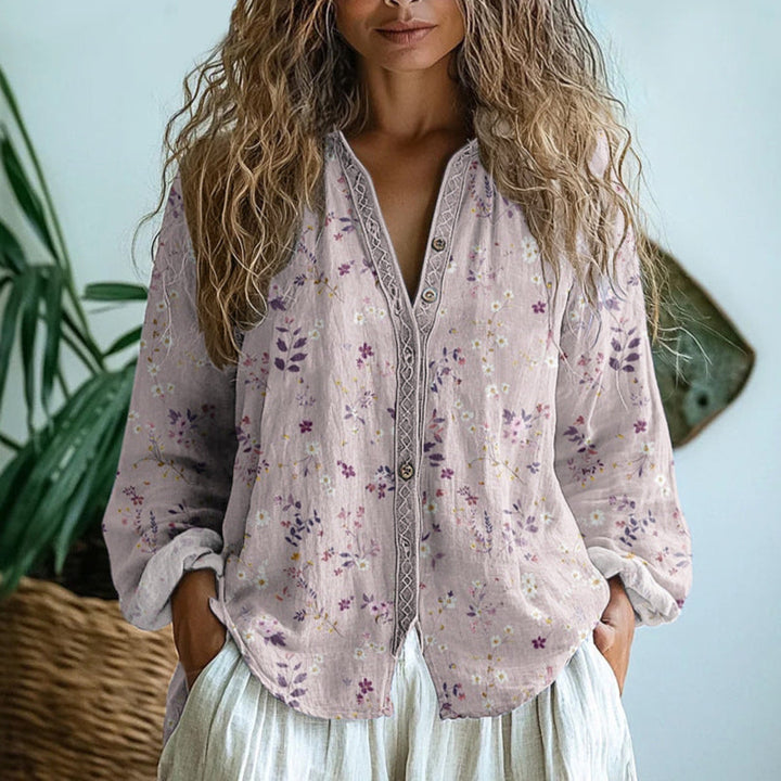 Petra | Women's Embroidered V-Neck Long Sleeve Blouse