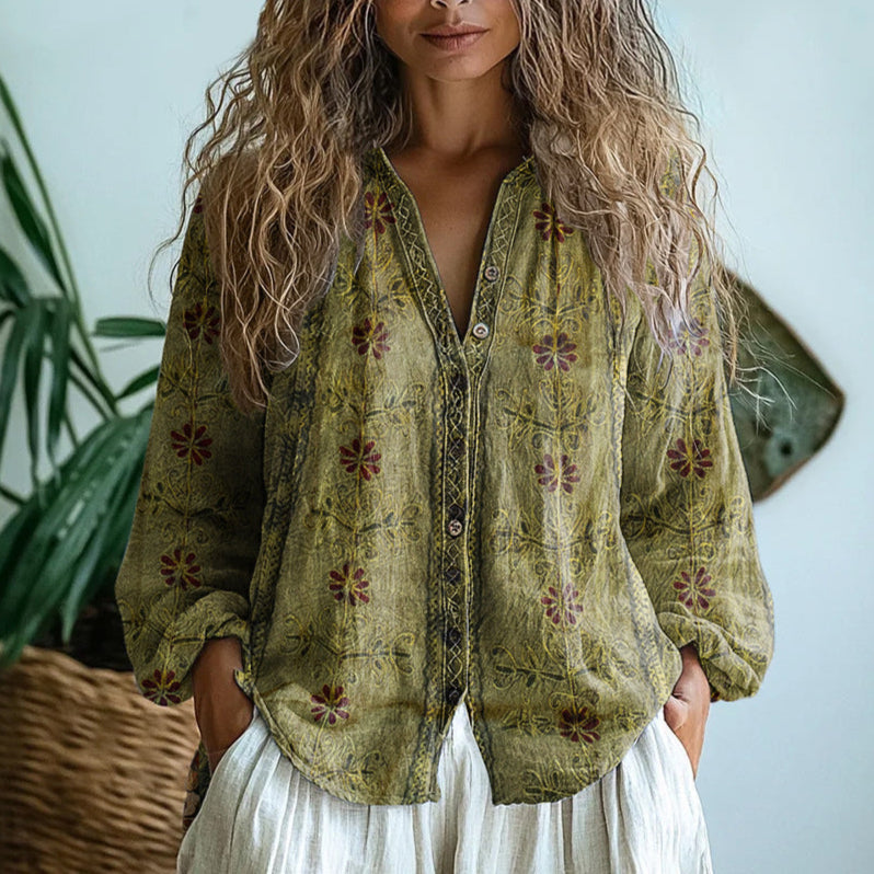 Petra | Women's Embroidered V-Neck Long Sleeve Blouse