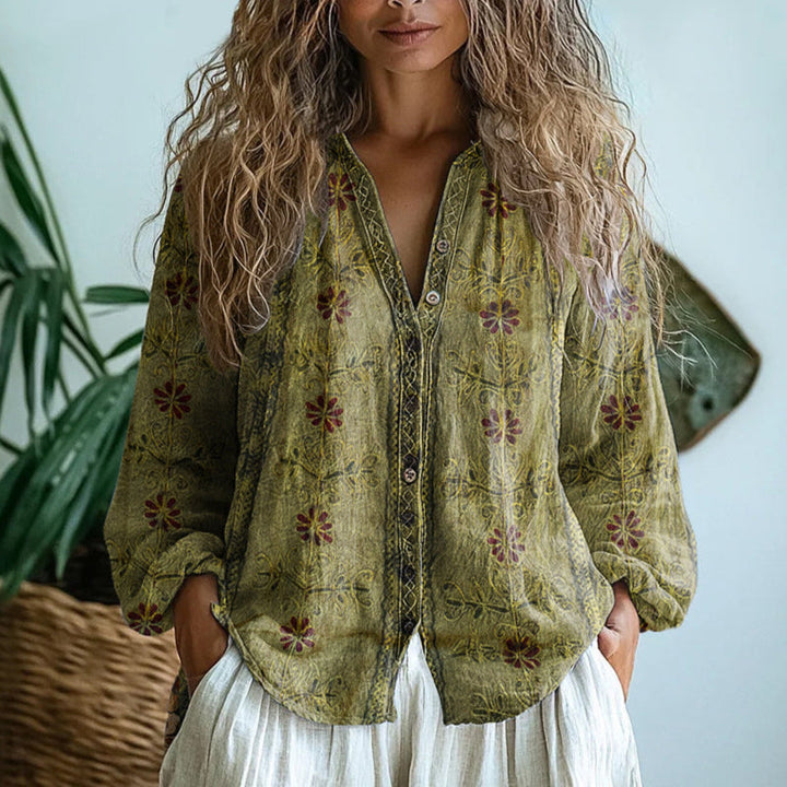 Petra | Women's Embroidered V-Neck Long Sleeve Blouse
