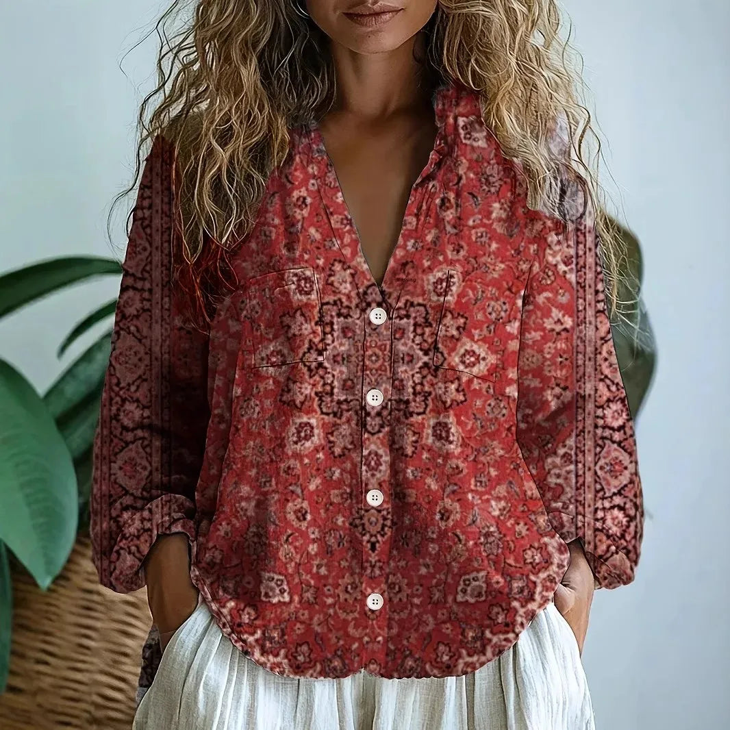 Petra | Women's Embroidered V-Neck Long Sleeve Blouse
