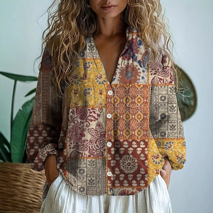 Petra | Women's Embroidered V-Neck Long Sleeve Blouse