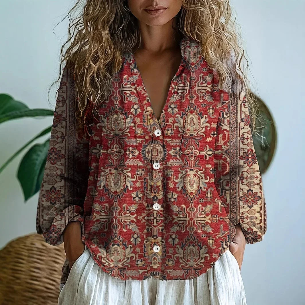 Petra | Women's Embroidered V-Neck Long Sleeve Blouse