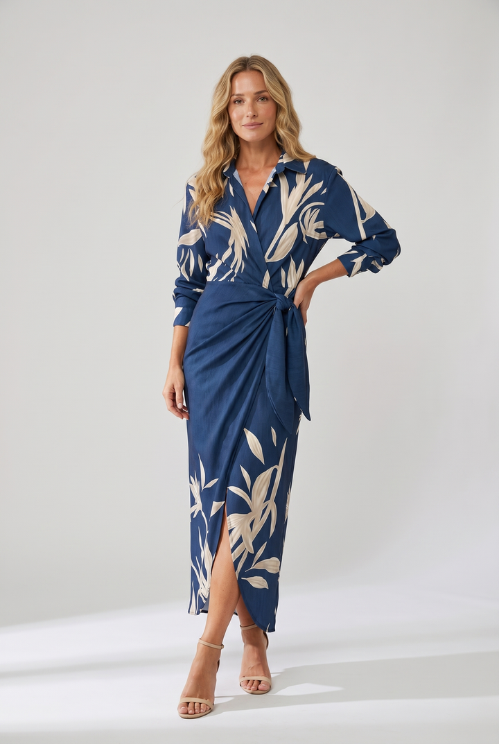 Maeve Dress | Leaf Print Maxi Wrap V-Neck