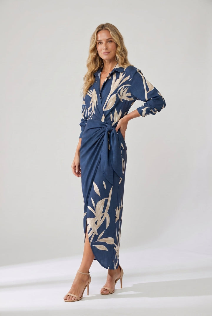 Maeve Dress | Leaf Print Maxi Wrap V-Neck