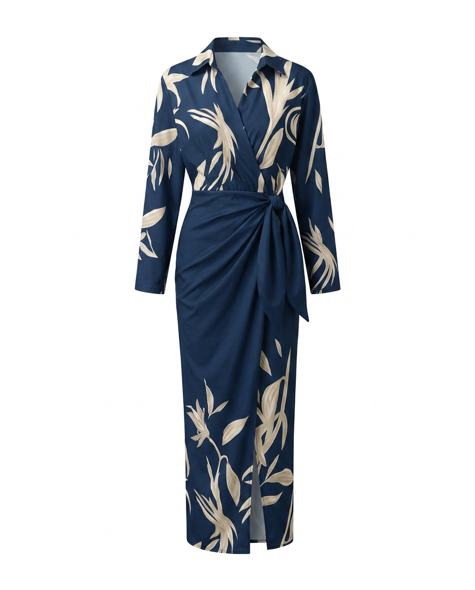 Maeve Dress | Leaf Print Maxi Wrap V-Neck