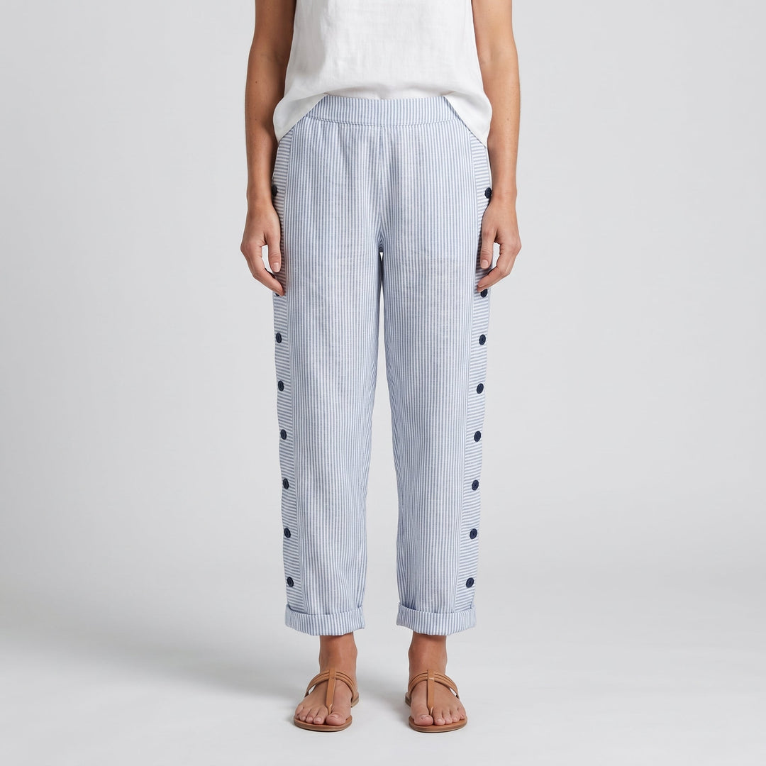 Emily Trousers | Stripe Panel Button Detail