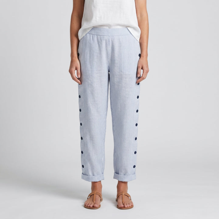 Emily Trousers | Stripe Panel Button Detail