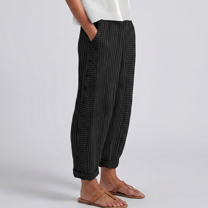 Emily Trousers | Stripe Panel Button Detail