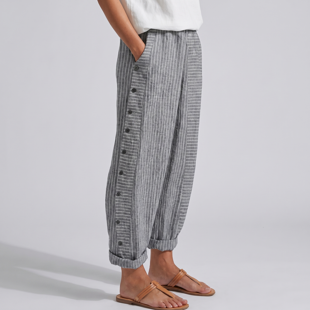 Emily Trousers | Stripe Panel Button Detail