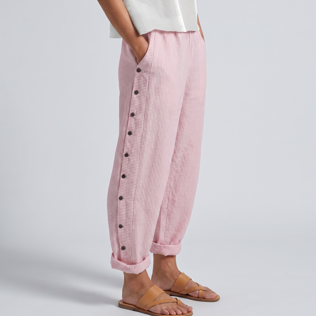 Emily Trousers | Stripe Panel Button Detail