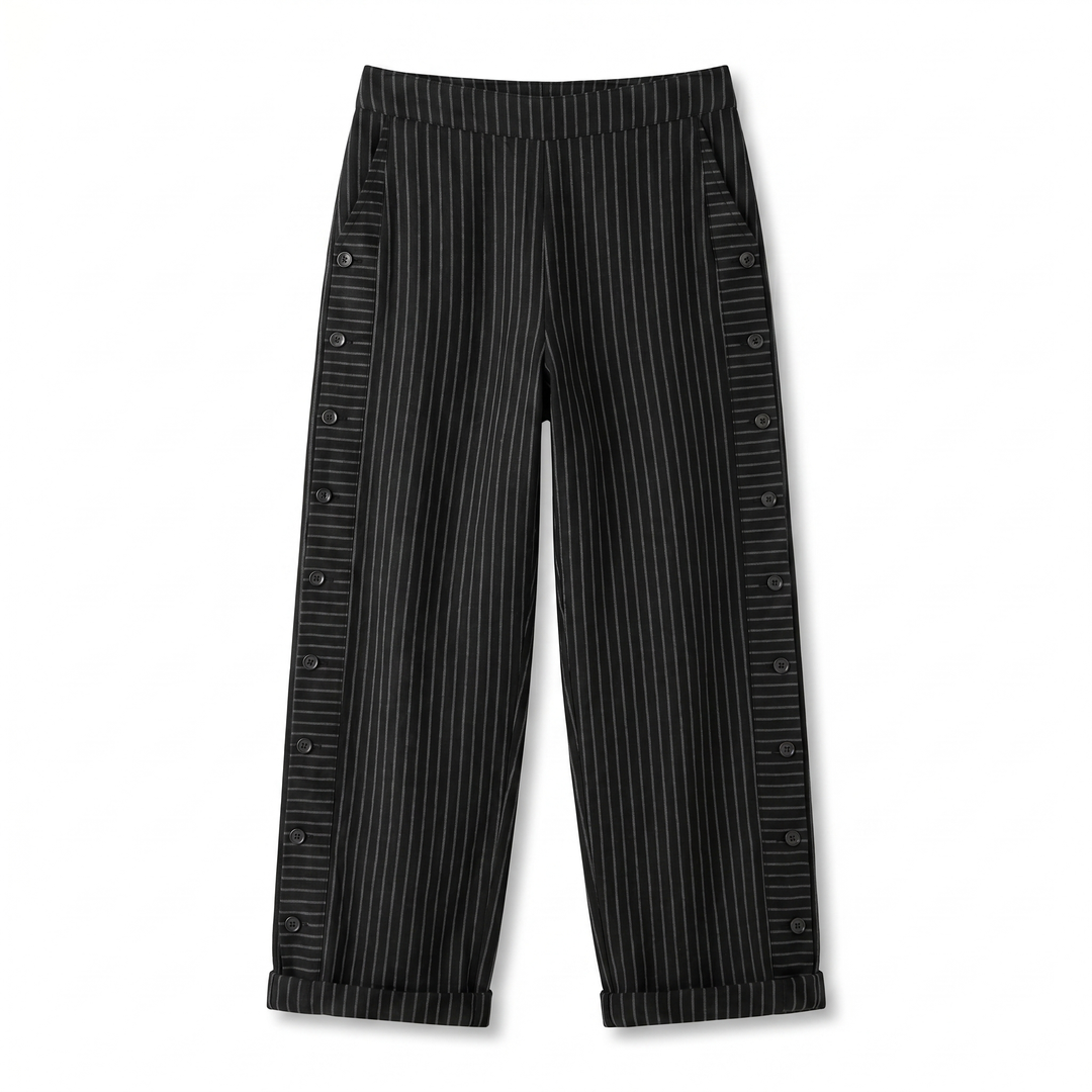 Emily Trousers | Stripe Panel Button Detail