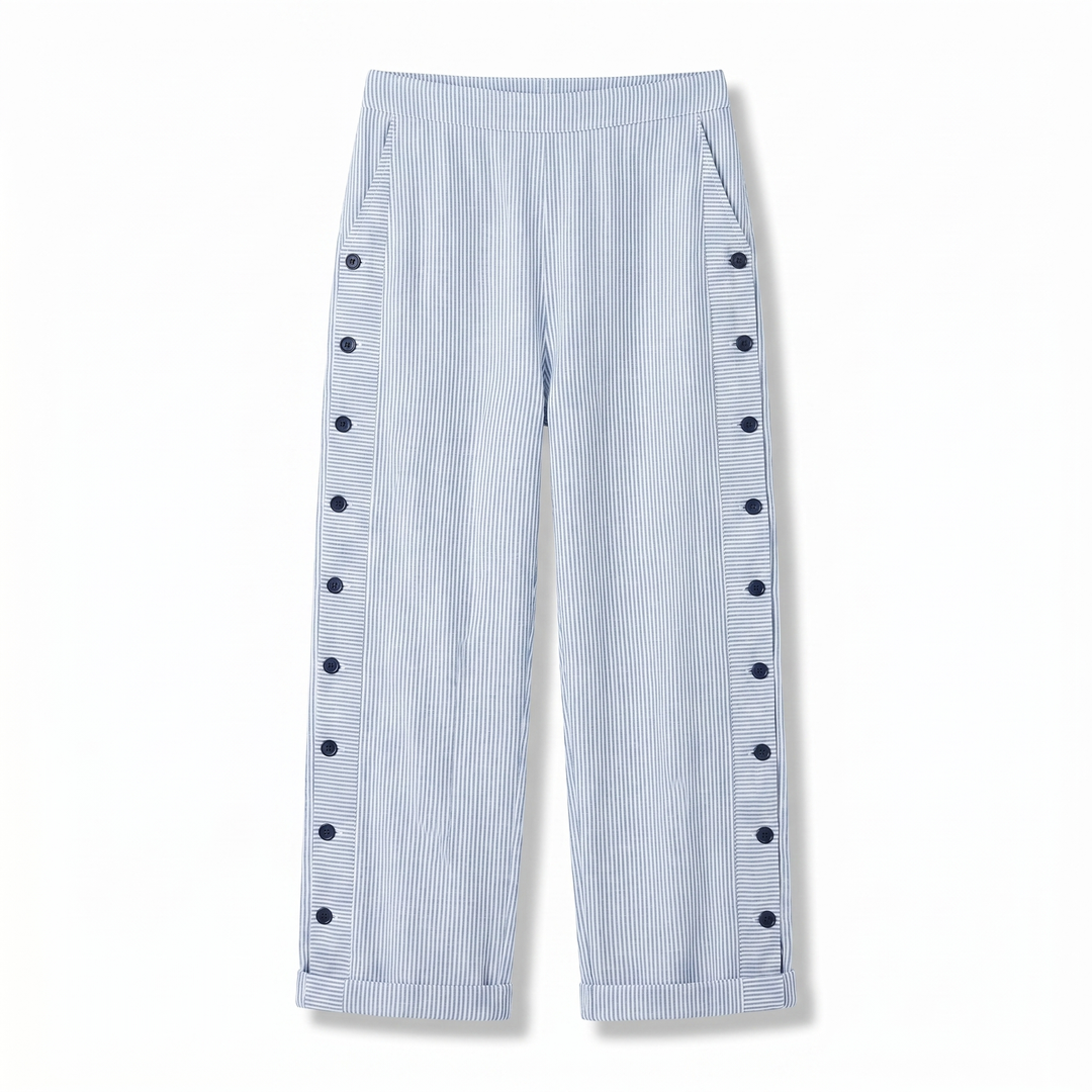 Emily Trousers | Stripe Panel Button Detail