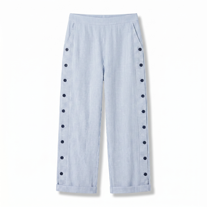 Emily Trousers | Stripe Panel Button Detail
