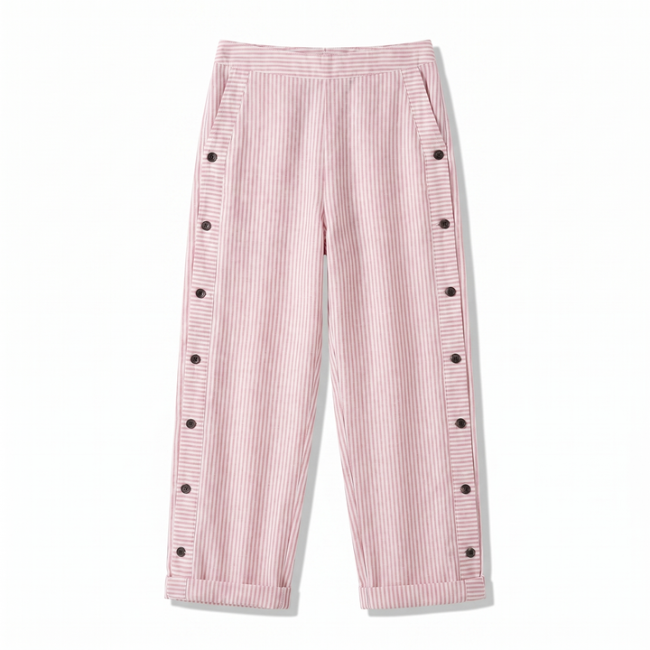 Emily Trousers | Stripe Panel Button Detail